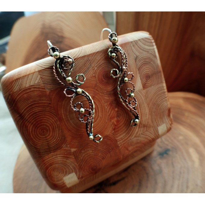Copper and brass filigree earrings