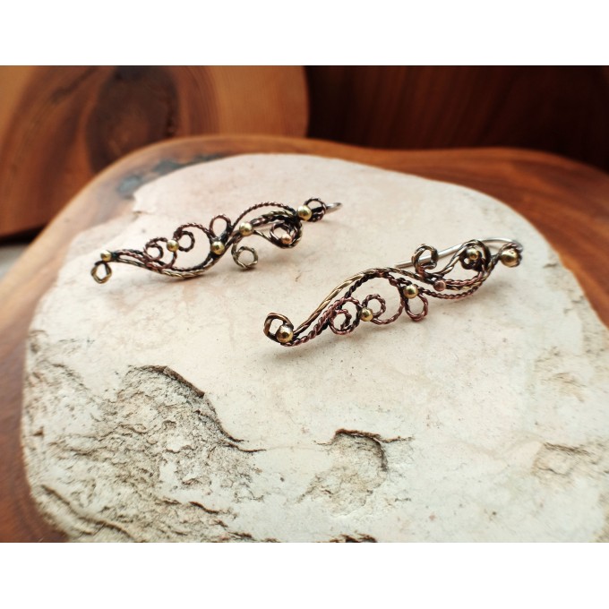 Copper and brass filigree earrings