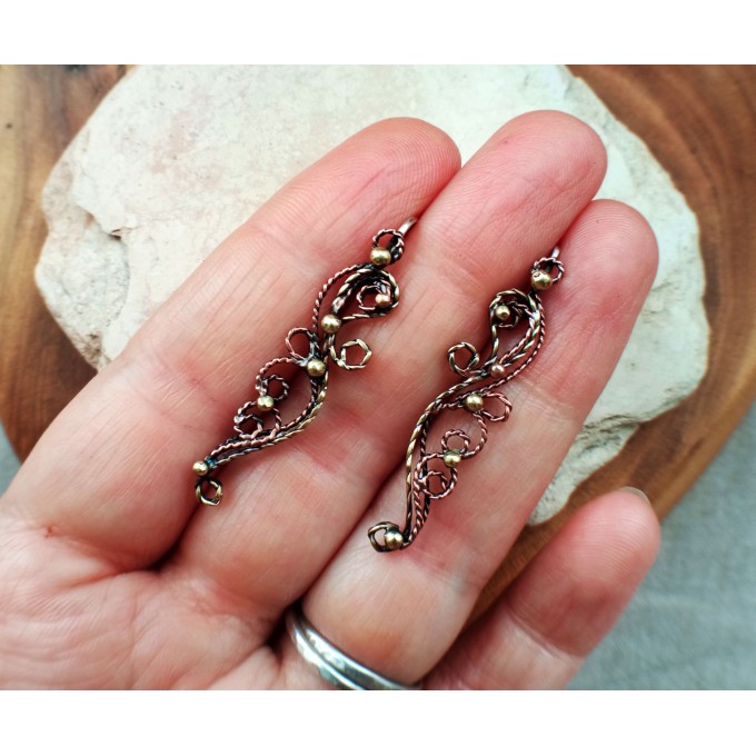 Copper and brass filigree earrings