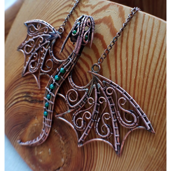 Green onyx wire-wrapped copper dragon