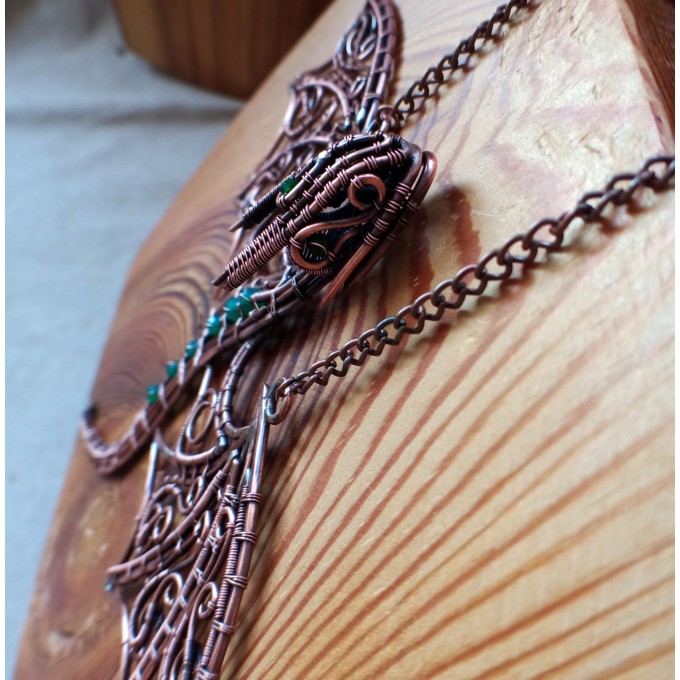 Green onyx wire-wrapped copper dragon