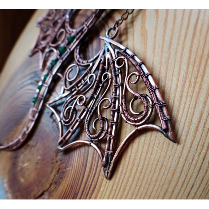 Green onyx wire-wrapped copper dragon