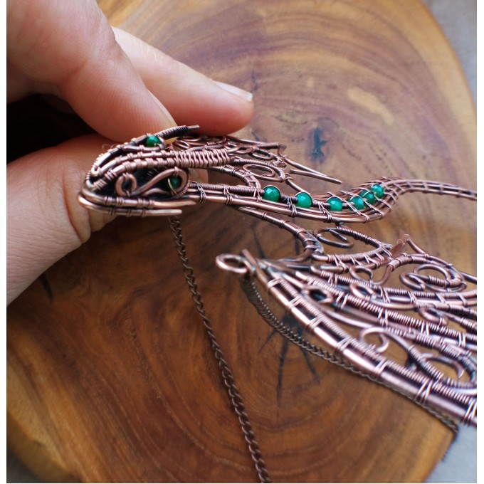 Green onyx wire-wrapped copper dragon