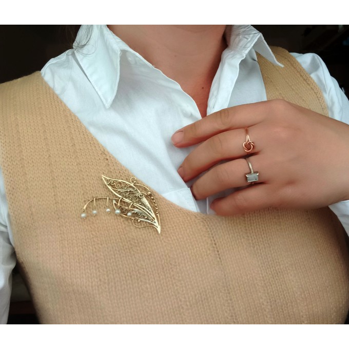 Lily of the valley filigree brass brooch