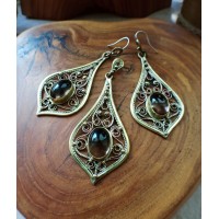 Smokey quartz handmade filigree brass earrings and necklace