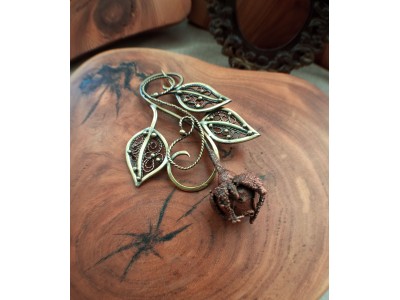 Copper and brass filigree rose brooch
