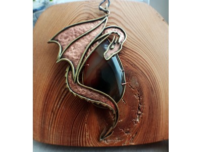 Copper and brass dragon necklace with agate