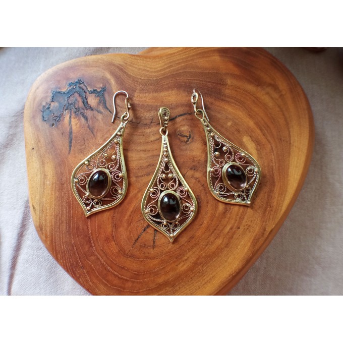 Smokey quartz filigree jewelry set