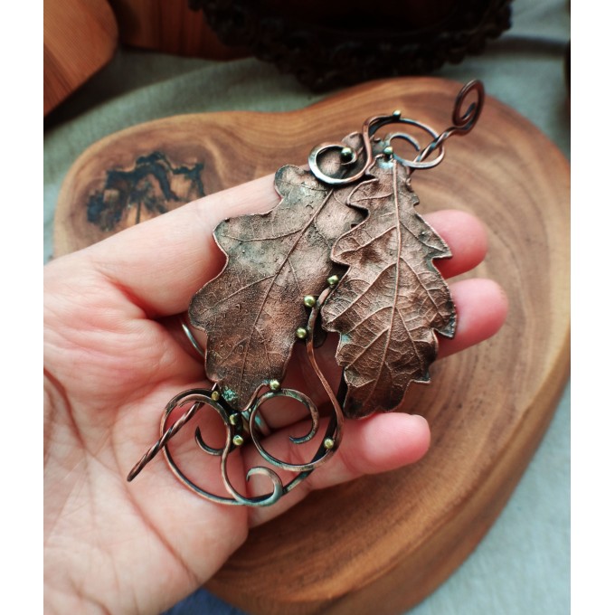 Copper oak leaves hair clip 