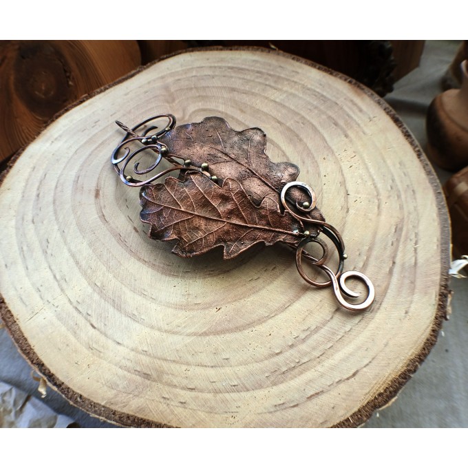 Copper oak leaves hair clip 