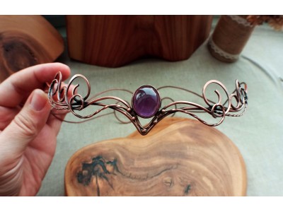 Elven tiara with amethyst handamde of copper