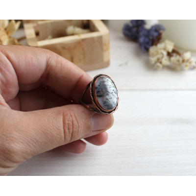 Dendrite agate copper ring