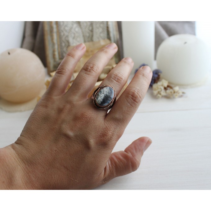 Copper ring with dendritic agate