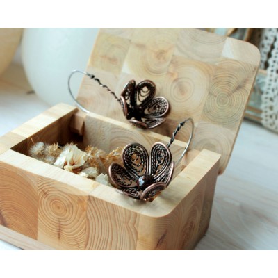 Copper flower filigree earrings