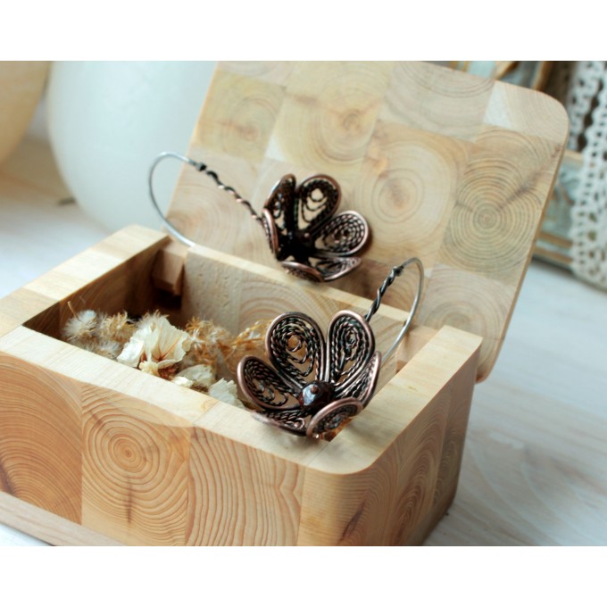 Copper flower filigree earrings