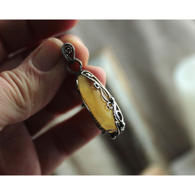 Silver filigree amber necklace