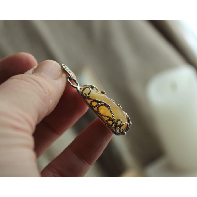 Silver filigree amber necklace