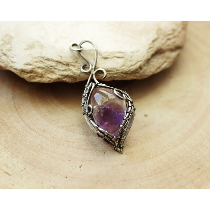 Silver wire wrap necklace with amethyst