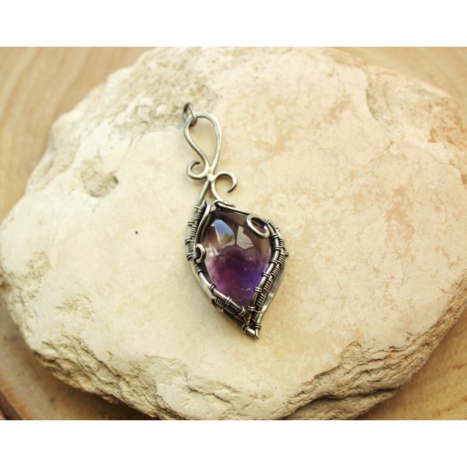Silver wire wrap necklace with amethyst