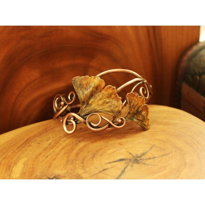 Copper ginkgo leaf bracelet