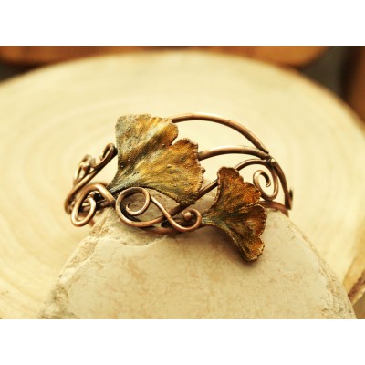 Copper ginkgo leaf bracelet