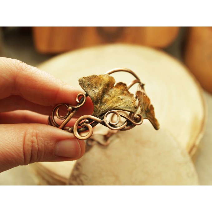 Copper ginkgo leaf bracelet