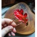 Copper hair pin with red oak leaf