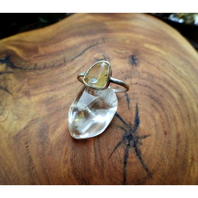 Rutile quartz silver ring