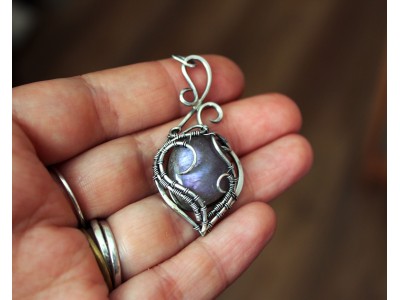 Silver wire wrap purple labradorite necklace