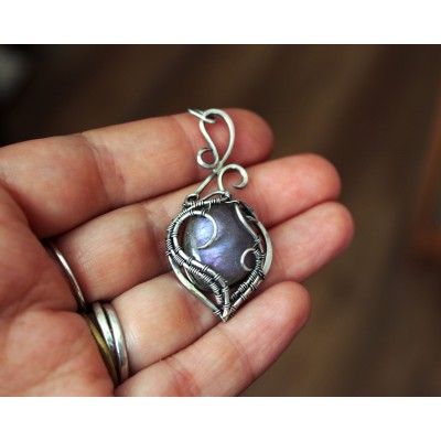 Silver wire wrap purple labradorite necklace