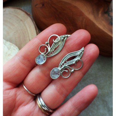 Silver filigree earrings with moonstone