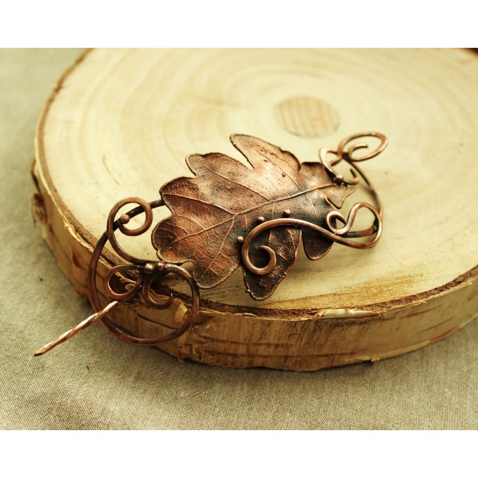 Copper oak leaves hair clip 