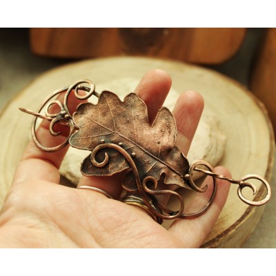 Copper electroformed oak leaves hairclip 