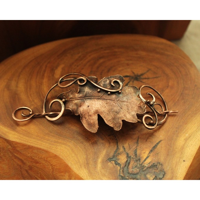 Copper oak leaves hair clip 