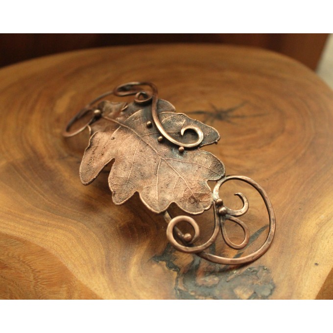 Copper oak leaves hair clip 