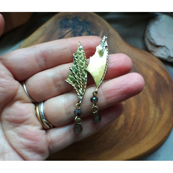 Dragon wing brass earrings with czech glass