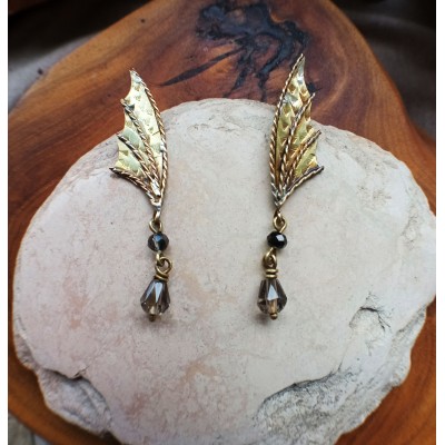 Dragon wing brass earrings with czech glass