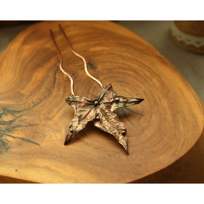 Copper ivy leaf hair pin