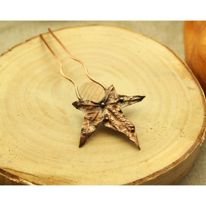 Copper ivy leaf hair pin