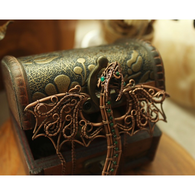 Green onyx wire-wrapped copper dragon
