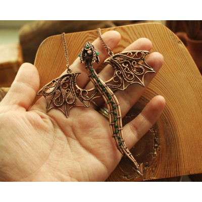 Green onyx wire-wrapped copper dragon