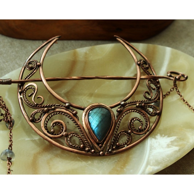 Hair clip Moon with labradorites