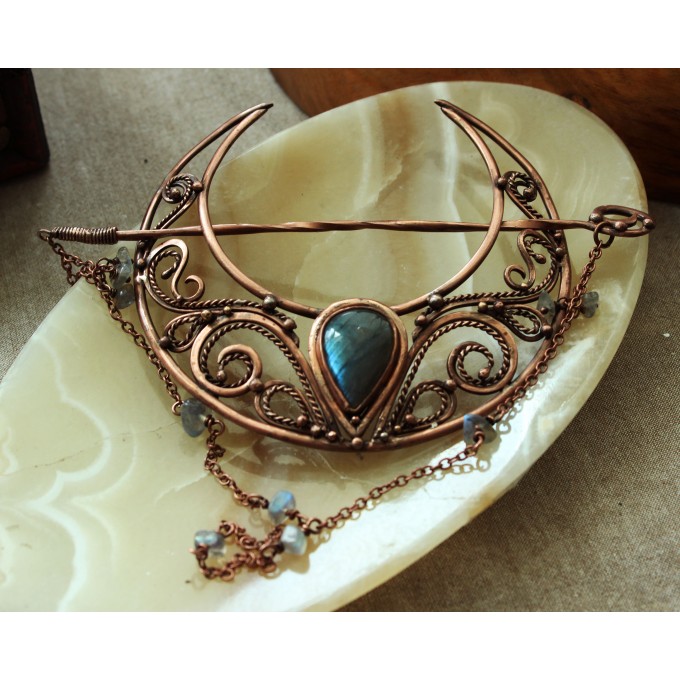 Hair clip Moon with labradorites