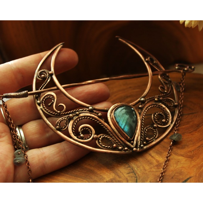 Hair clip Moon with labradorites