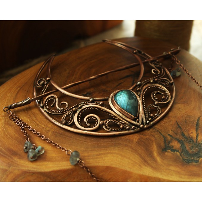 Hair clip Moon with labradorites
