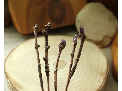 Lilac branch copper hairstick with amethysts