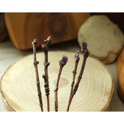 Lilac branch copper hairstick with amethysts