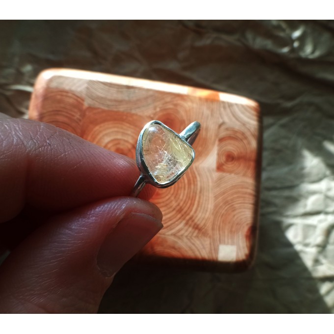 Rutile quartz silver ring