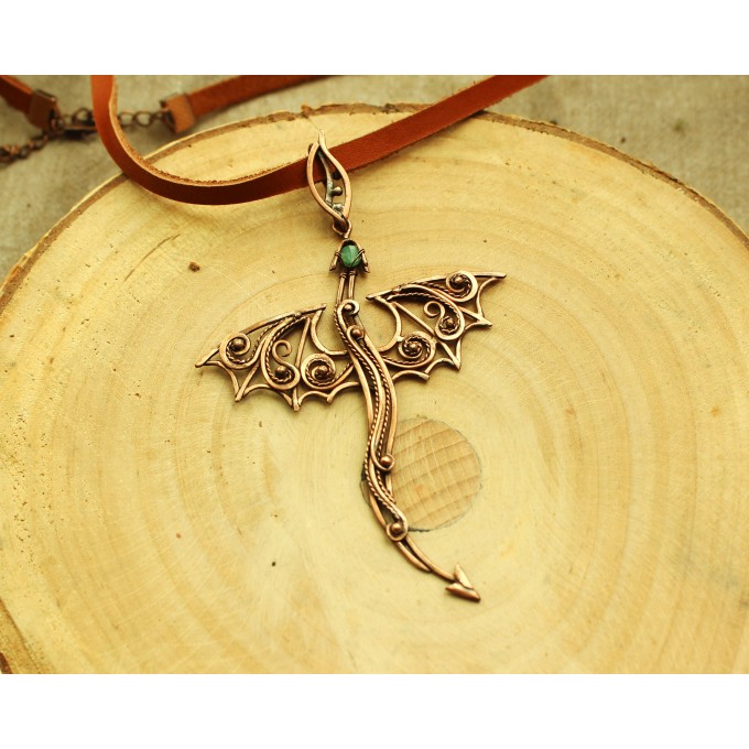 Copper dragon necklace with chrysoprase