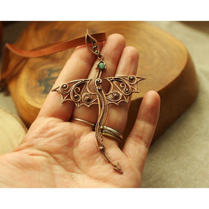 Copper dragon necklace with chrysoprase